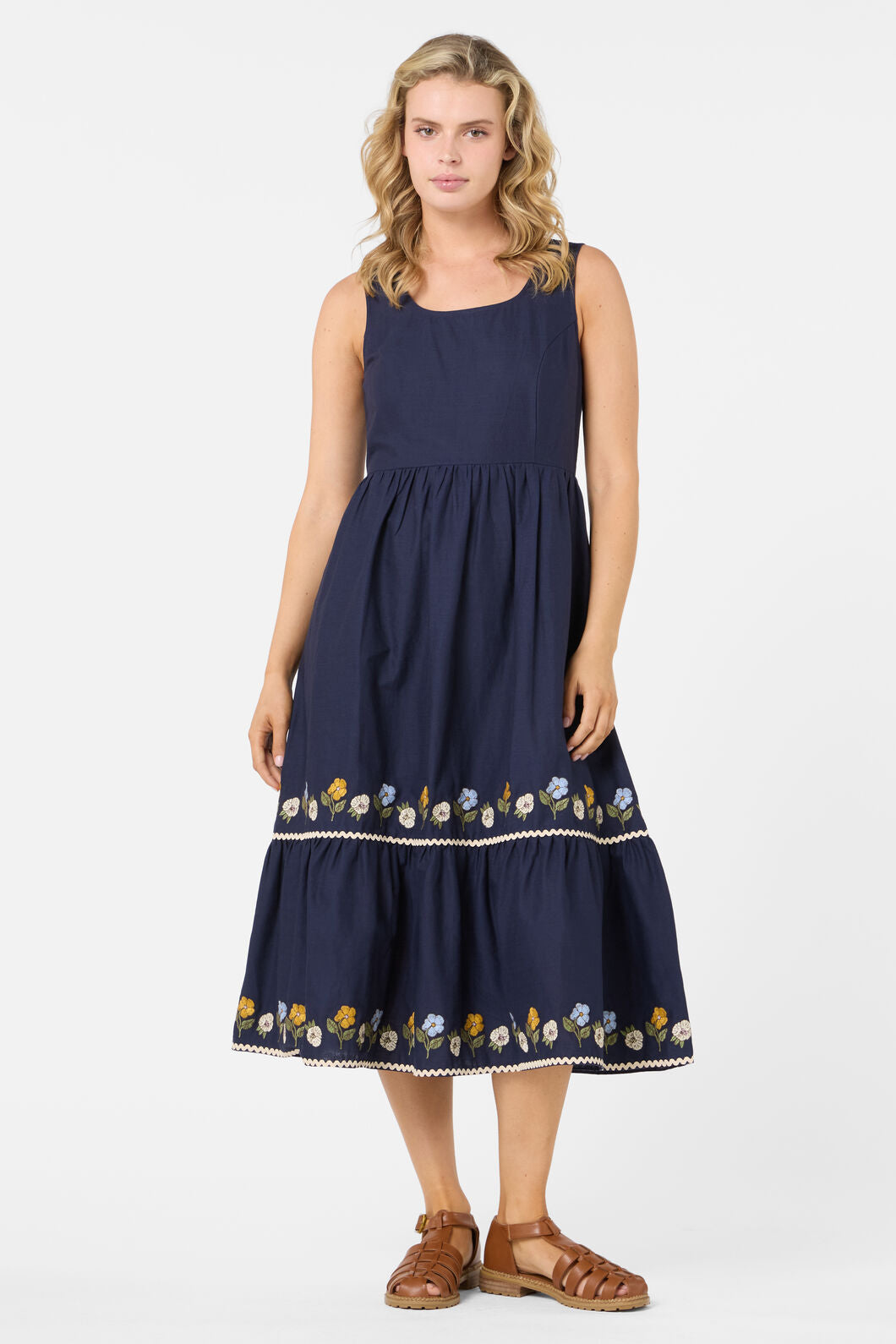 Princess Highway - Blooms Embroidered Midi Dress - navy