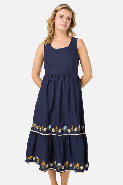 Princess Highway - Blooms Embroidered Midi Dress - navy
