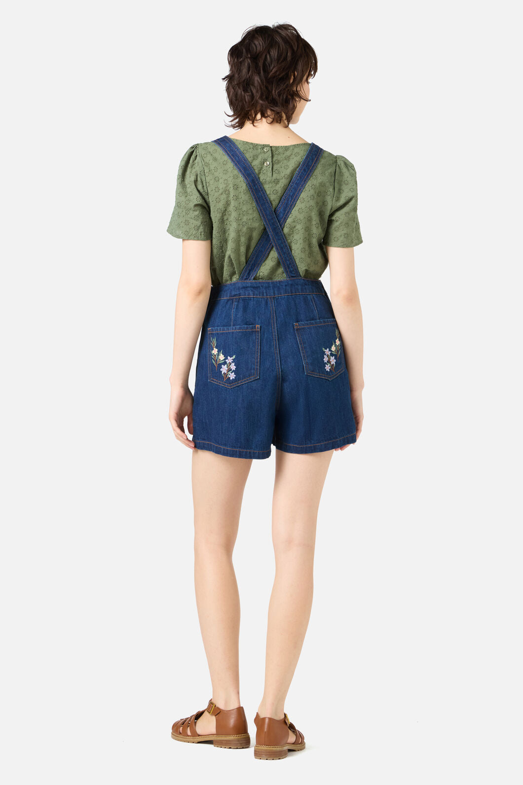 Princess Highway - Eva Embroidered Short Overalls - blue-denim