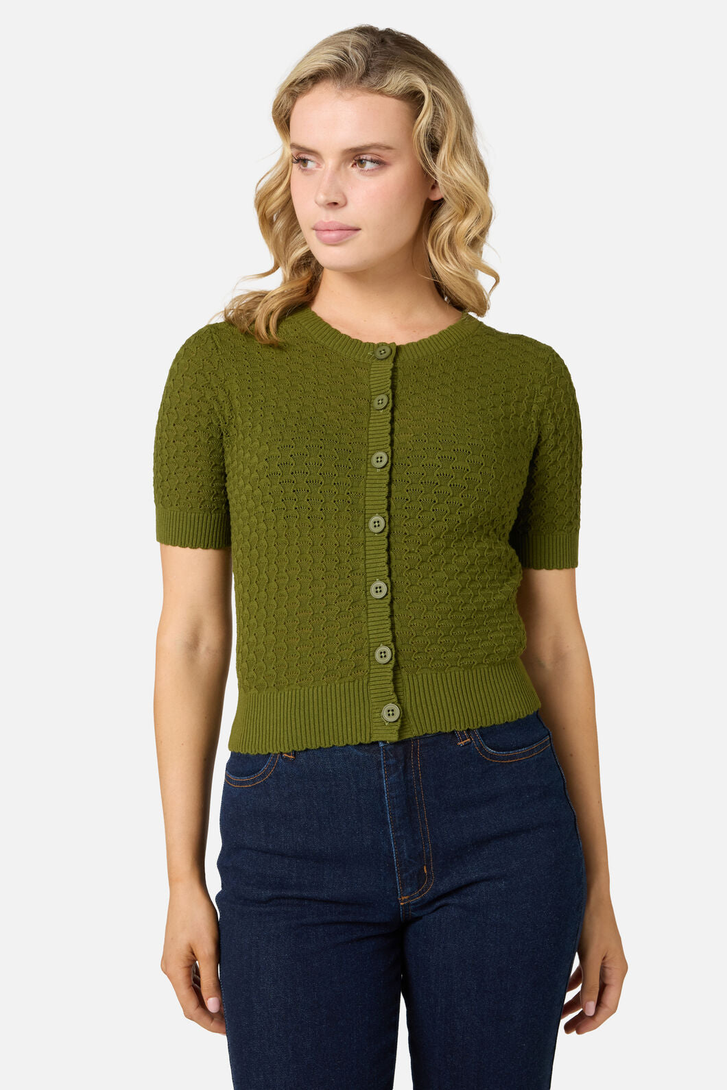 Princess Highway - Garden Short Sleeve Cardigan - olive