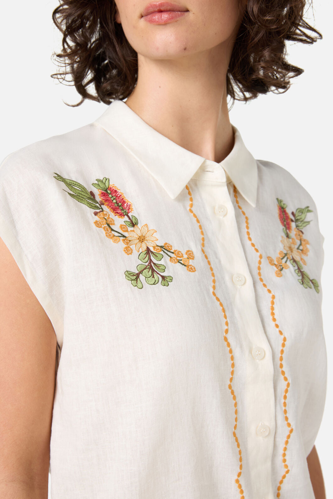 Princess Highway - Native Flora Embroidered Shirt - cream