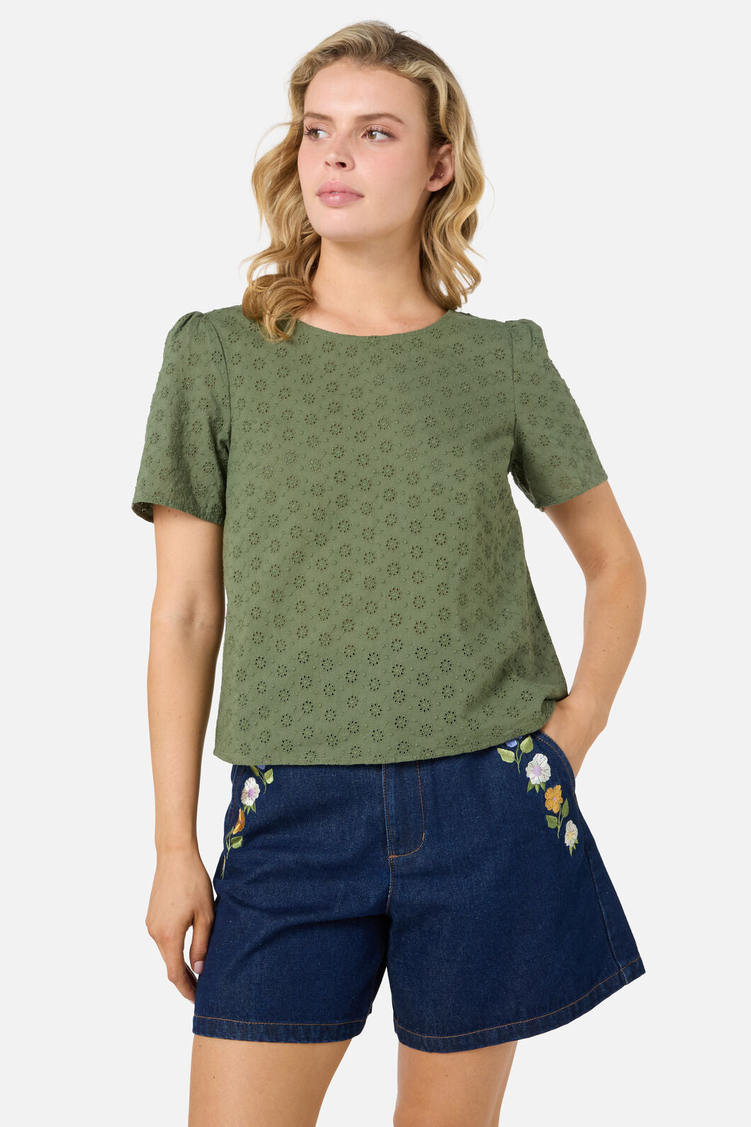 Princess Highway - Asher Broderie Top - olive