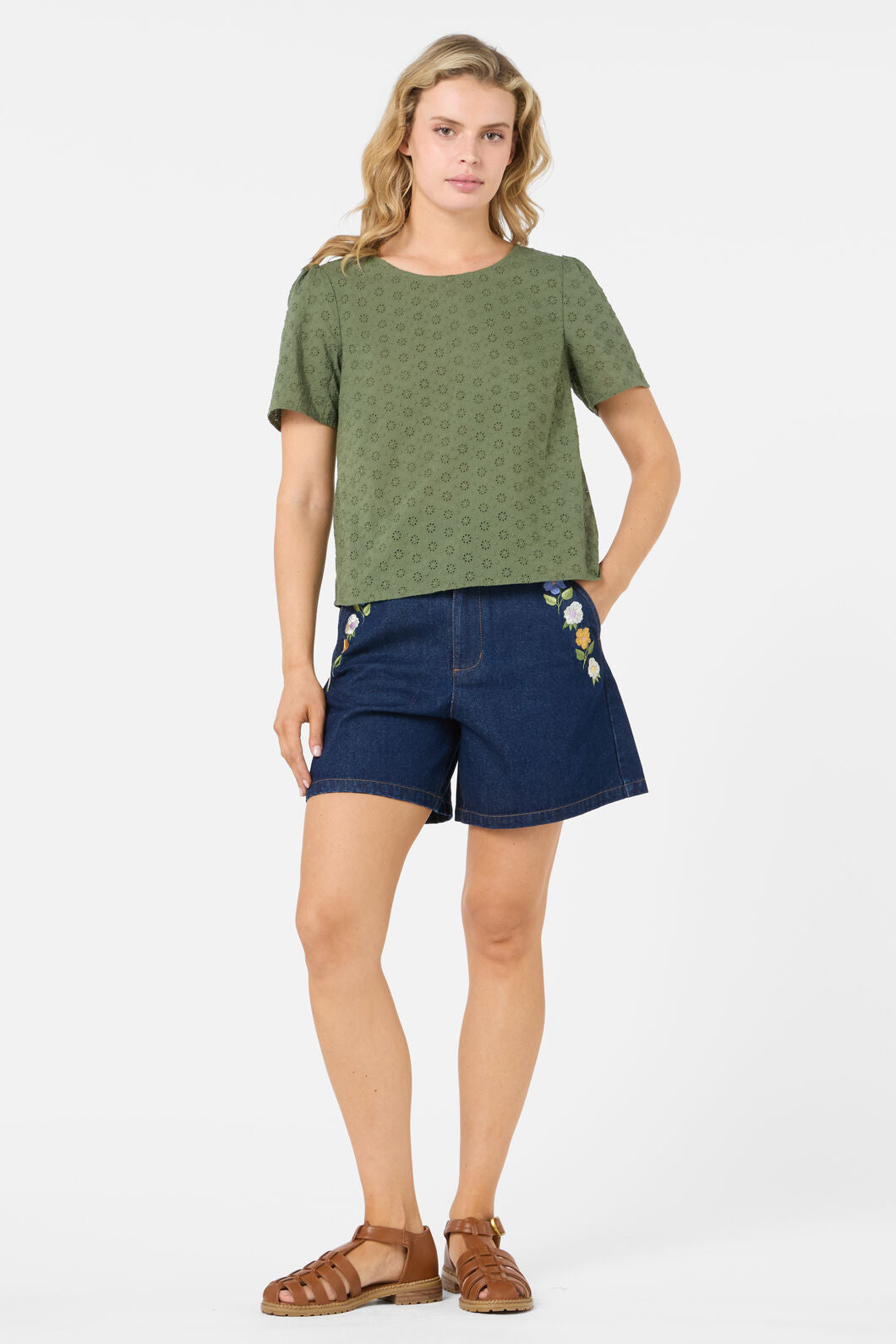 Princess Highway - Asher Broderie Top - olive