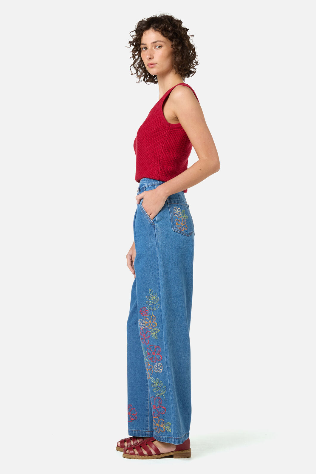Princess Highway - Alexa Flower Embroidered Jean - blue-denim