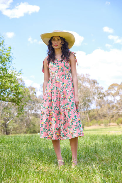 Princess Highway - Yellow Robin Tiered Midi Dress - coral