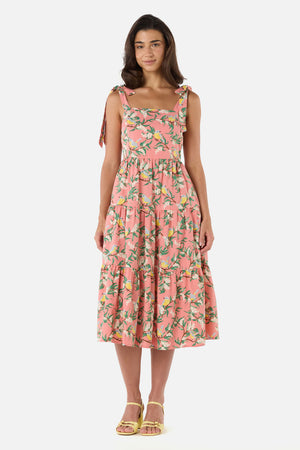 Princess Highway - Yellow Robin Tiered Midi Dress - coral