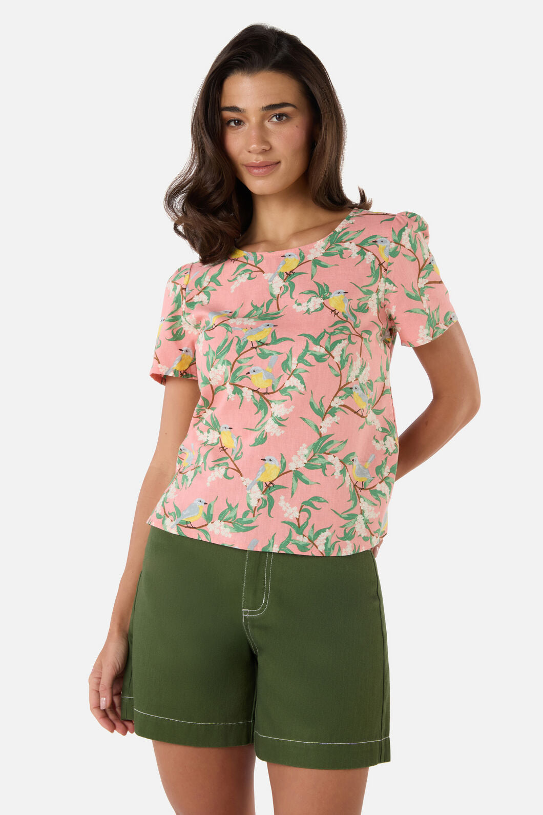 Princess Highway - Yellow Robin Short Sleeve Top - coral