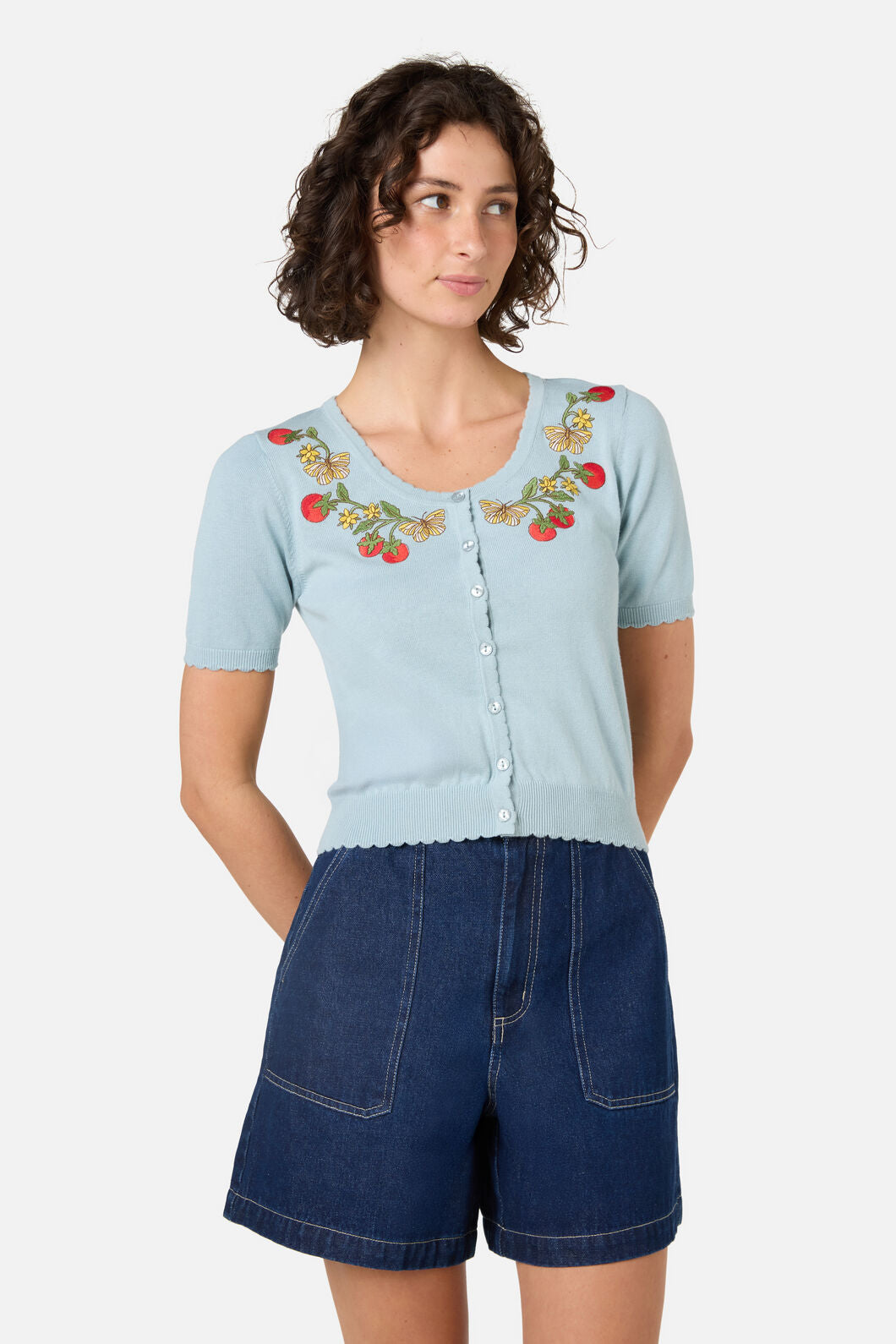 Princess Highway - Tomatoes Embroidered Cardigan - blue