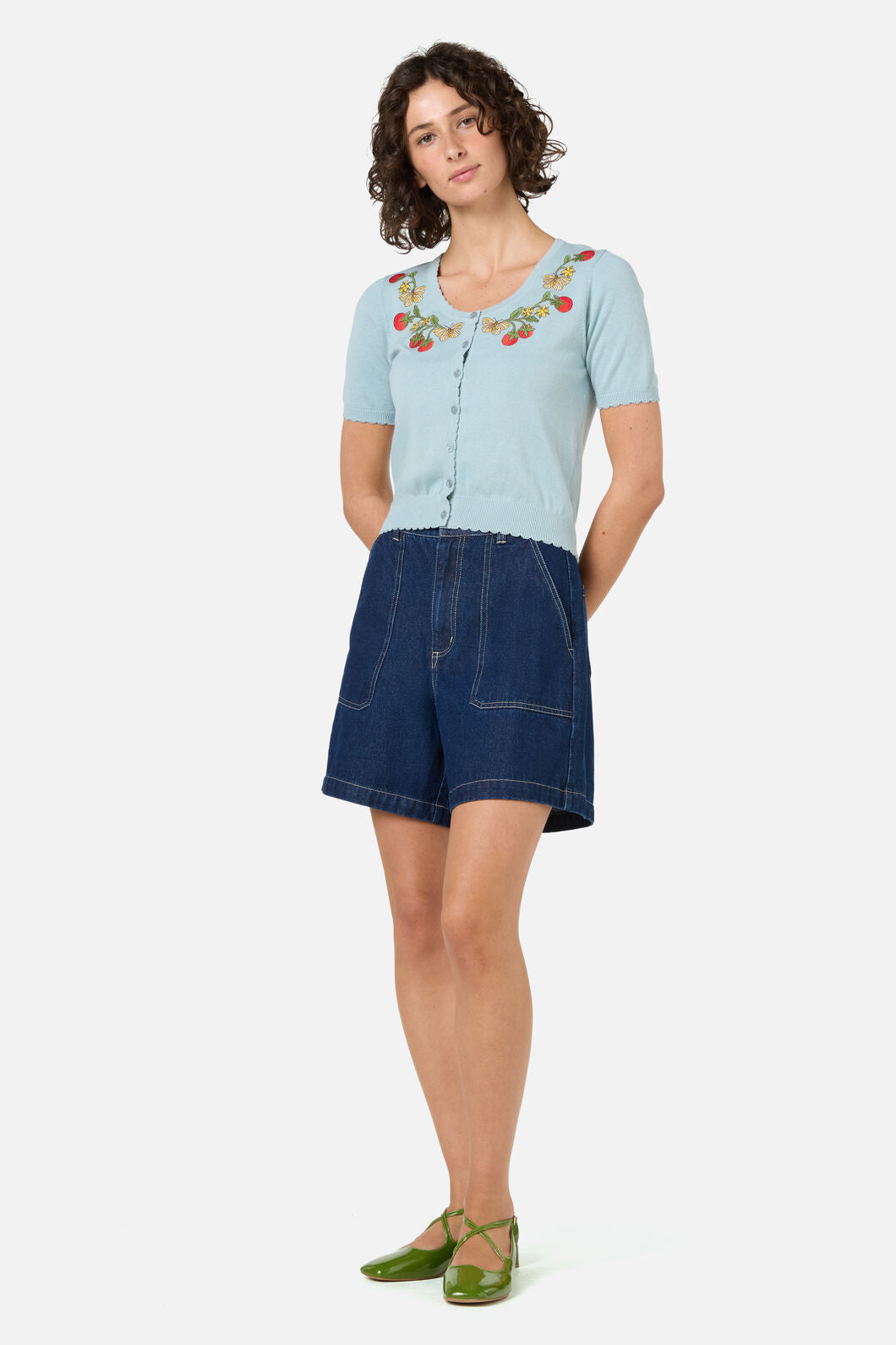 Princess Highway - Tomatoes Embroidered Cardigan - blue