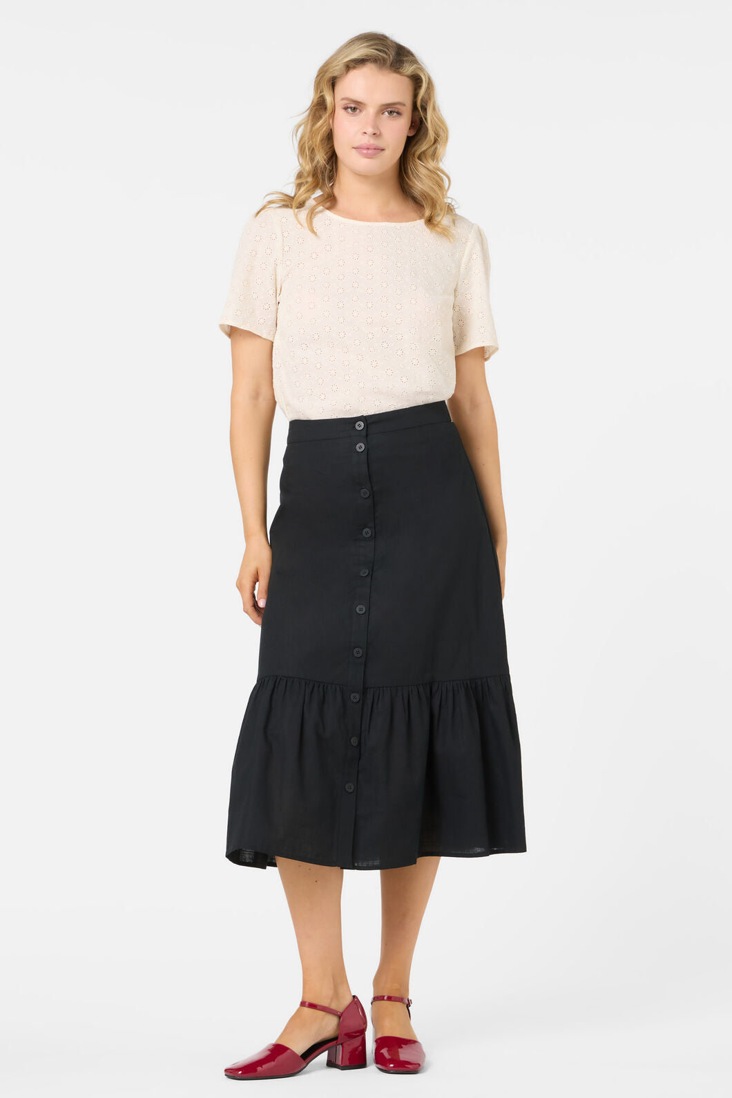 Princess Highway - Jolie Button Front Midi Skirt - black