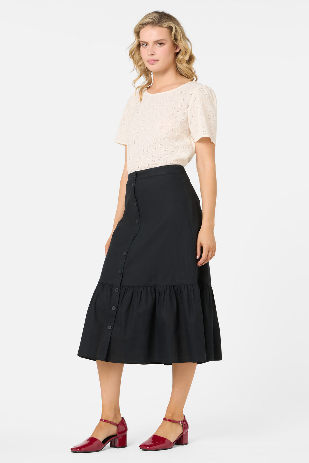 Princess Highway - Jolie Button Front Midi Skirt - black