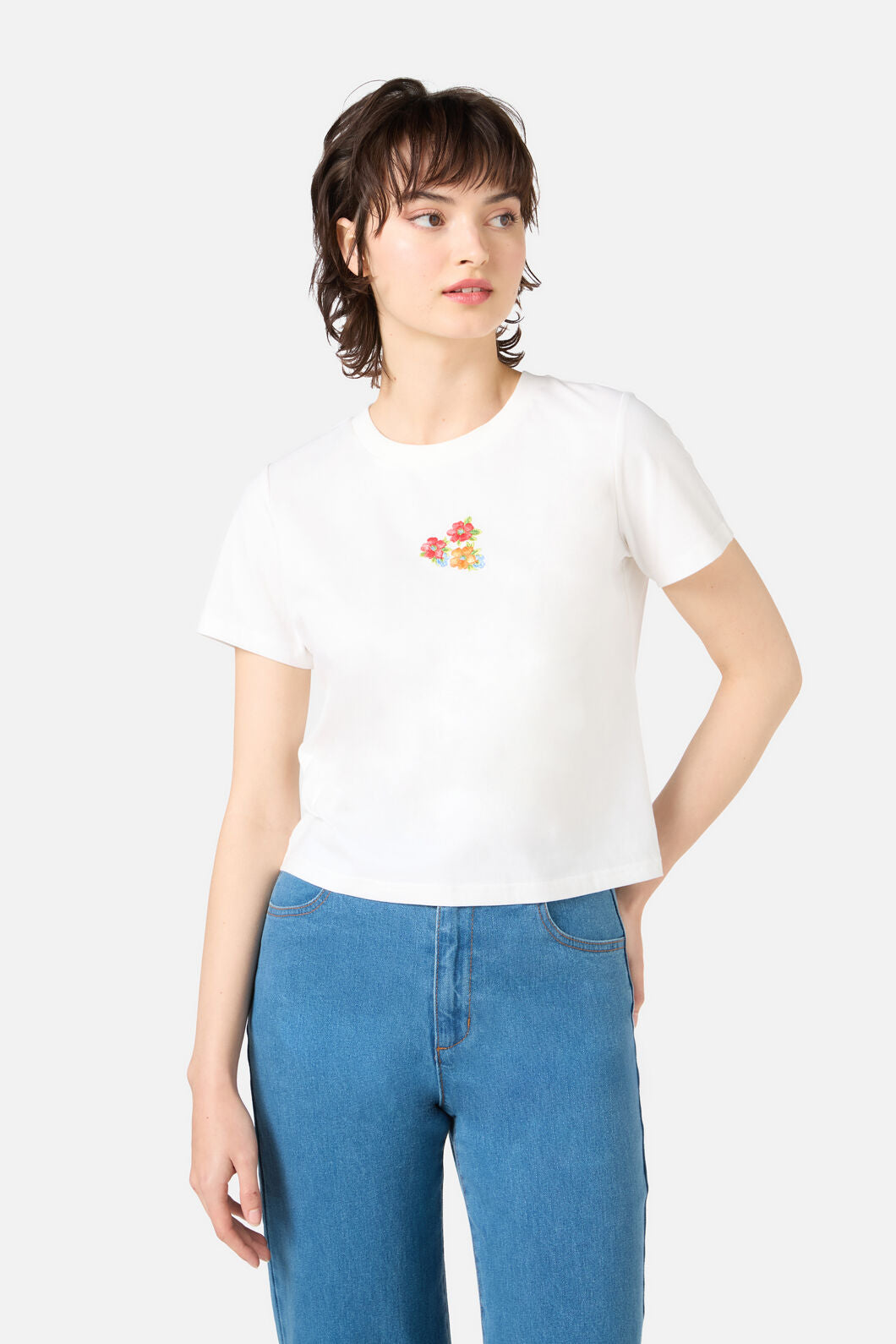 Princess Highway - Floral Embroidered Baby Tee - cream
