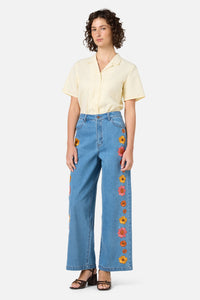 Princess Highway - Retro Bloom Embroidered Jean - blue-denim