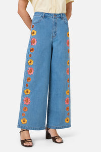 Princess Highway - Retro Bloom Embroidered Jean - blue-denim