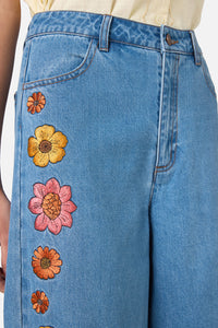 Princess Highway - Retro Bloom Embroidered Jean - blue-denim