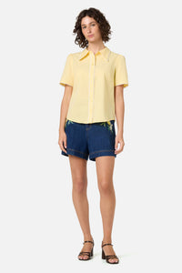Princess Highway - Lucy Retro Short Sleeve Blouse - lemon