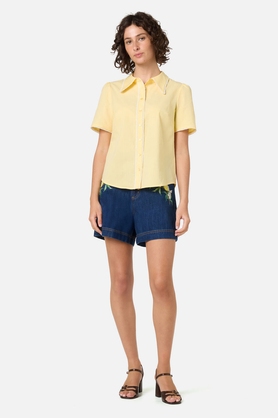 Princess Highway - Lucy Retro Short Sleeve Blouse - lemon