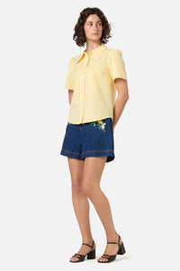 Princess Highway - Lucy Retro Short Sleeve Blouse - lemon