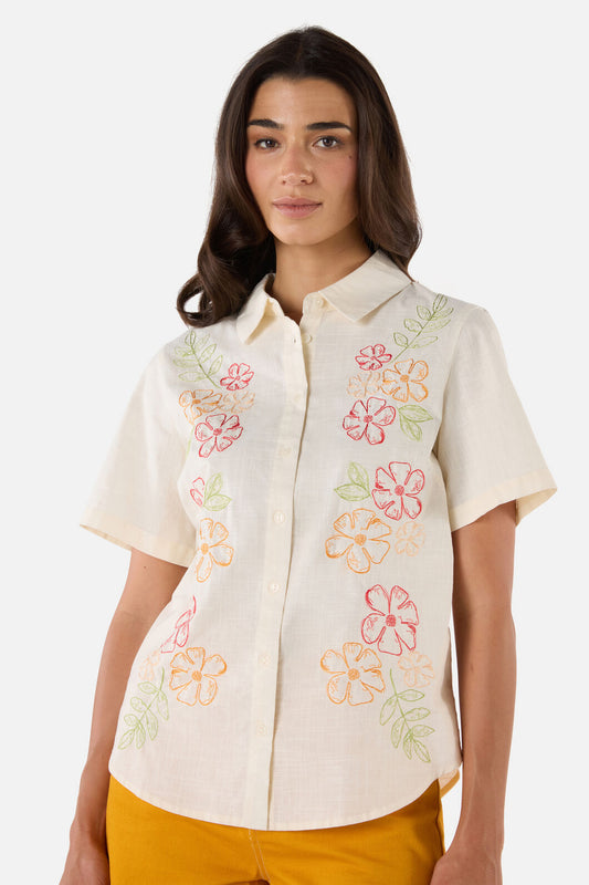 Princess Highway - Alexa Flower Embroidered Shirt - cream