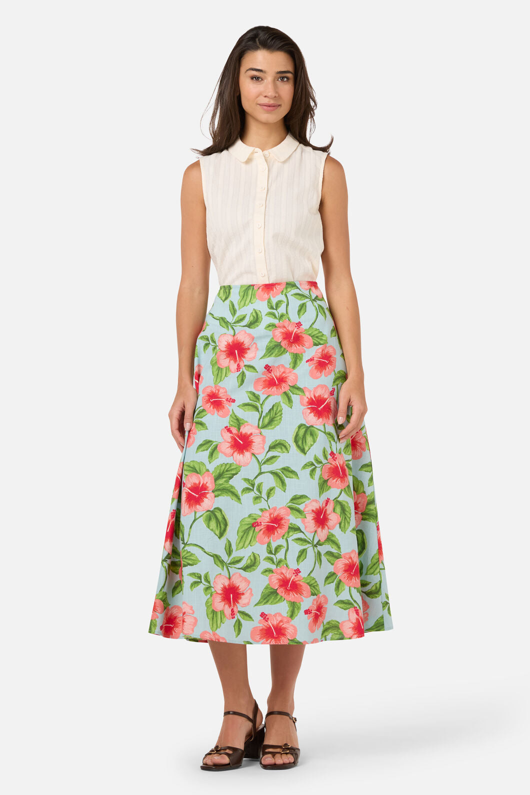 Princess Highway - Hibiscus Summer Midi Skirt - blue