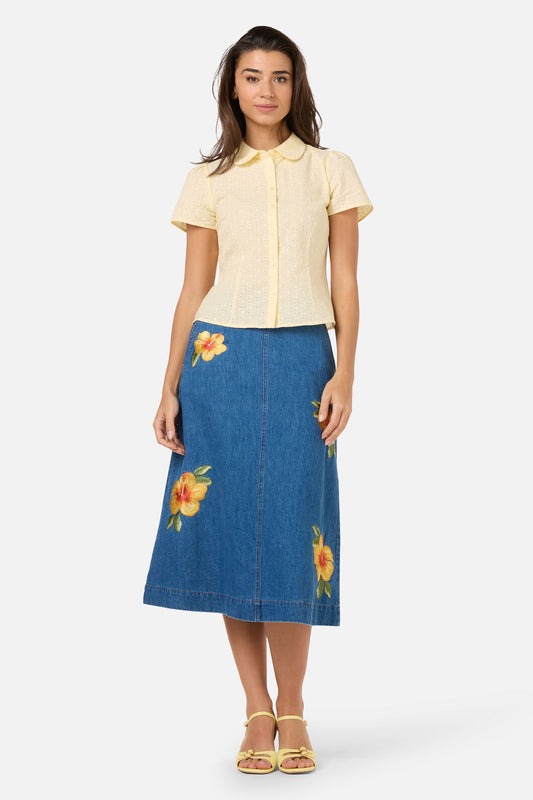 Princess Highway - Anastasia Broderie Blouse - lemon