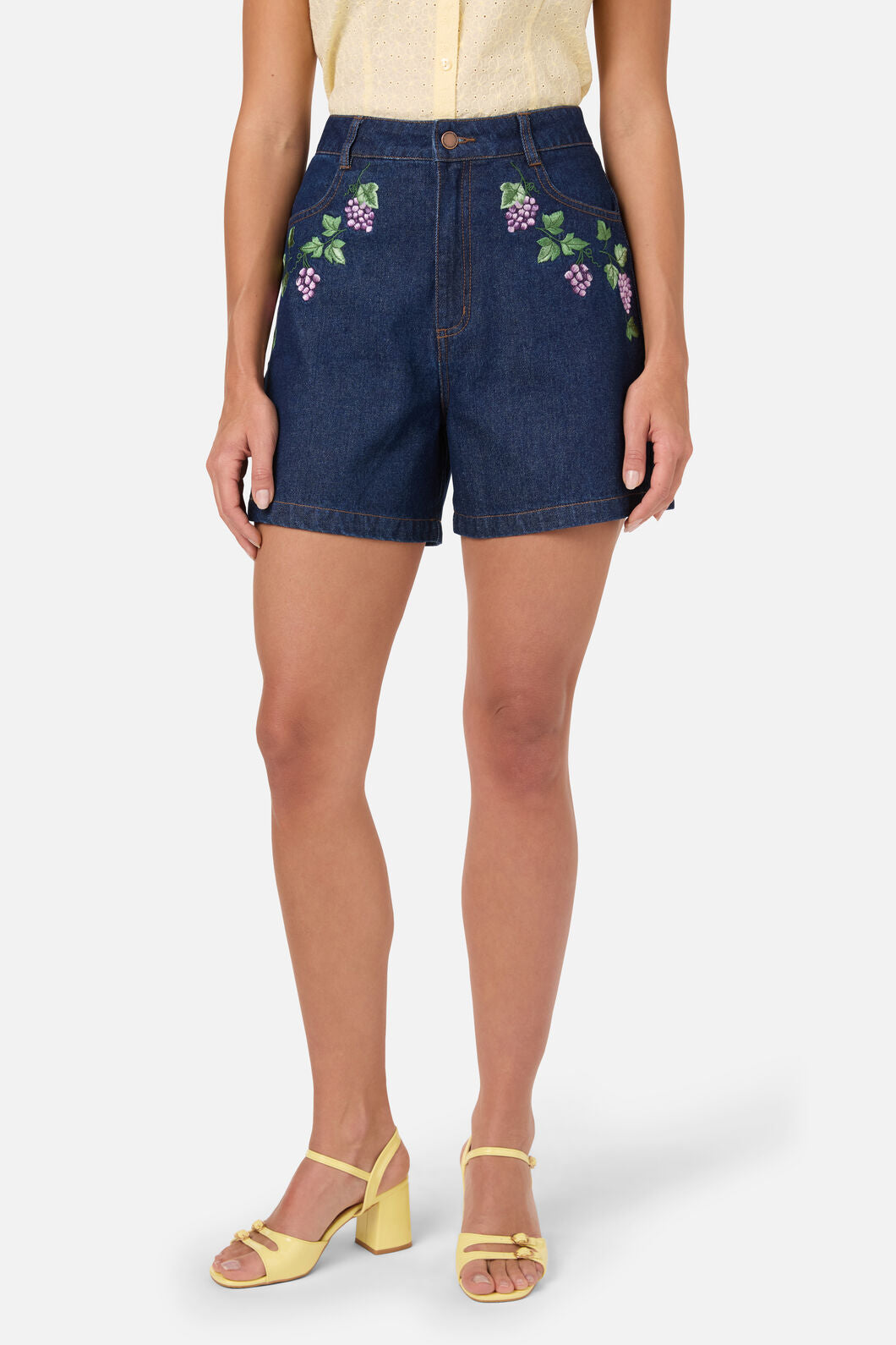 Princess Highway - Grapes Embroidered Denim Short - blue-denim