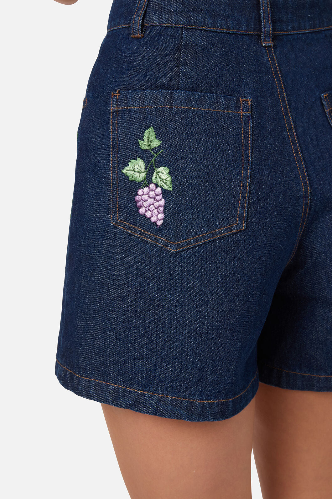 Princess Highway - Grapes Embroidered Denim Short - blue-denim