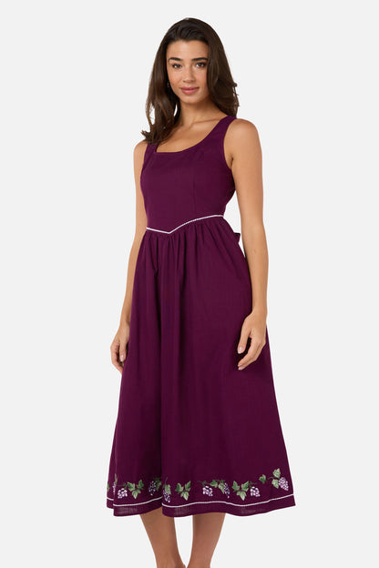 Princess Highway - Vineyard Embroidered Dress - grape