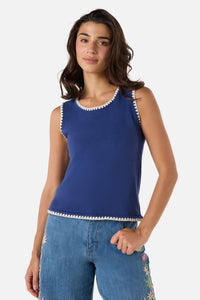 Princess Highway - Imogen Blanket Stitch Knit Top - blue