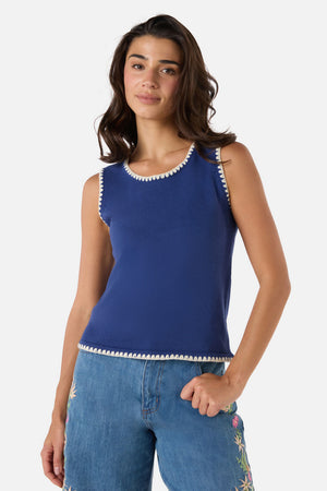Princess Highway - Imogen Blanket Stitch Knit Top - blue