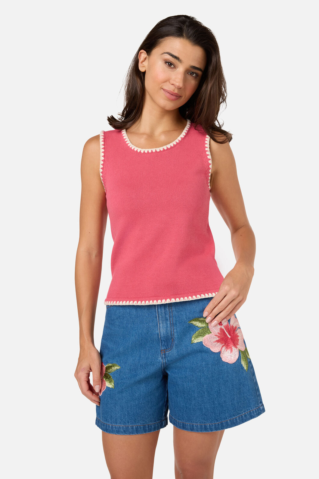 Princess Highway - Imogen Blanket Stitch Knit Top - coral