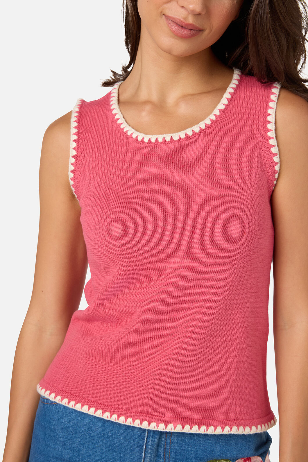 Princess Highway - Imogen Blanket Stitch Knit Top - coral