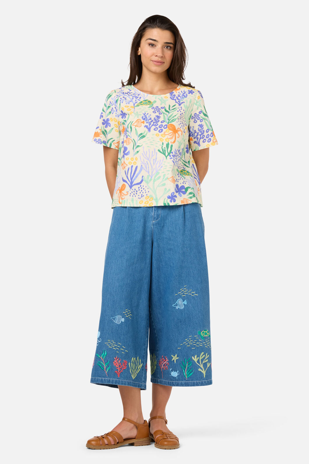 Princess Highway - Coral Reef Short Sleeve Top - cream