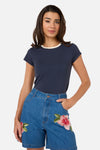 Princess Highway - Jodie Contrast Bind Ringer Tee - navy-cream