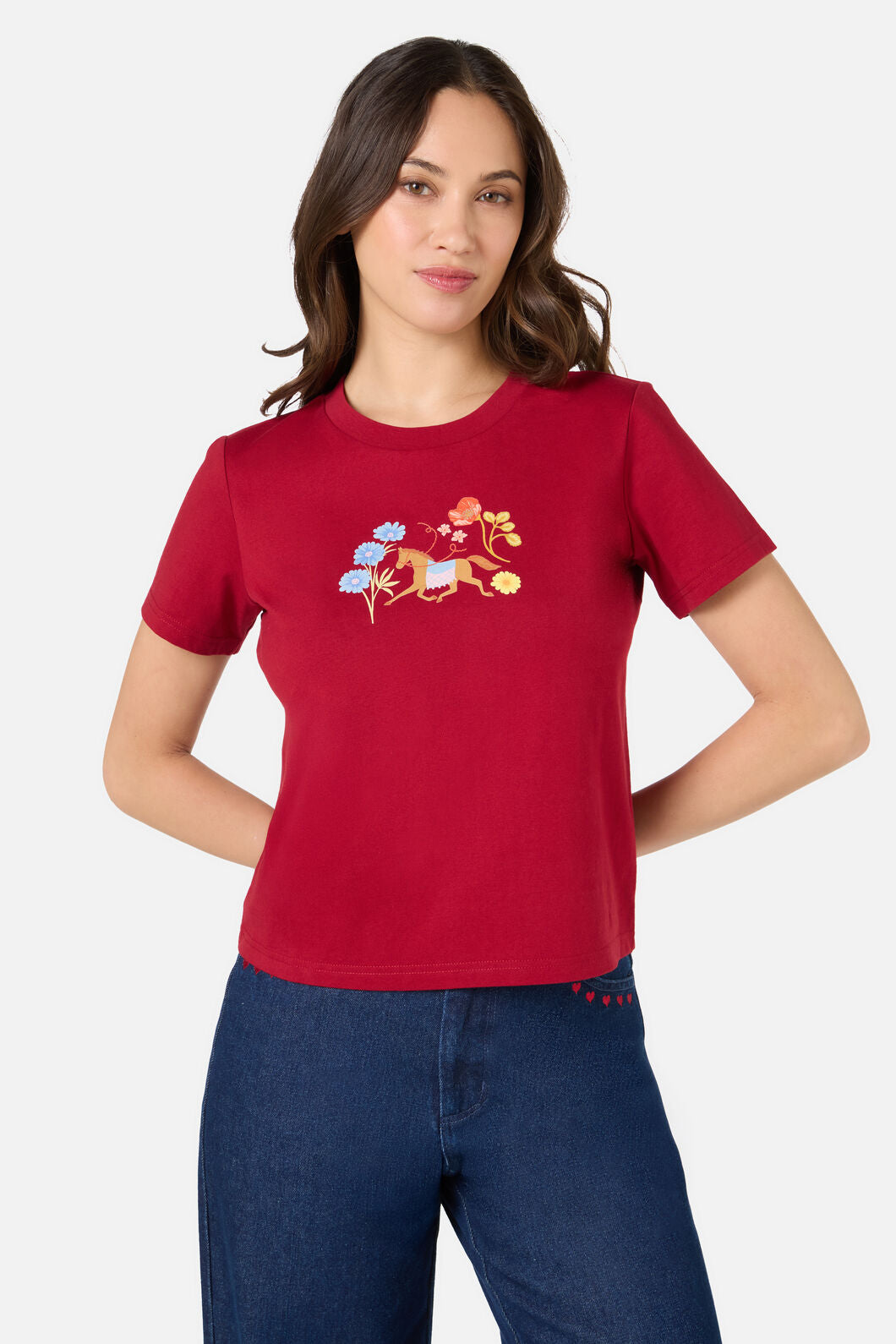 Princess Highway - Horse & Flower Printed Tee - red