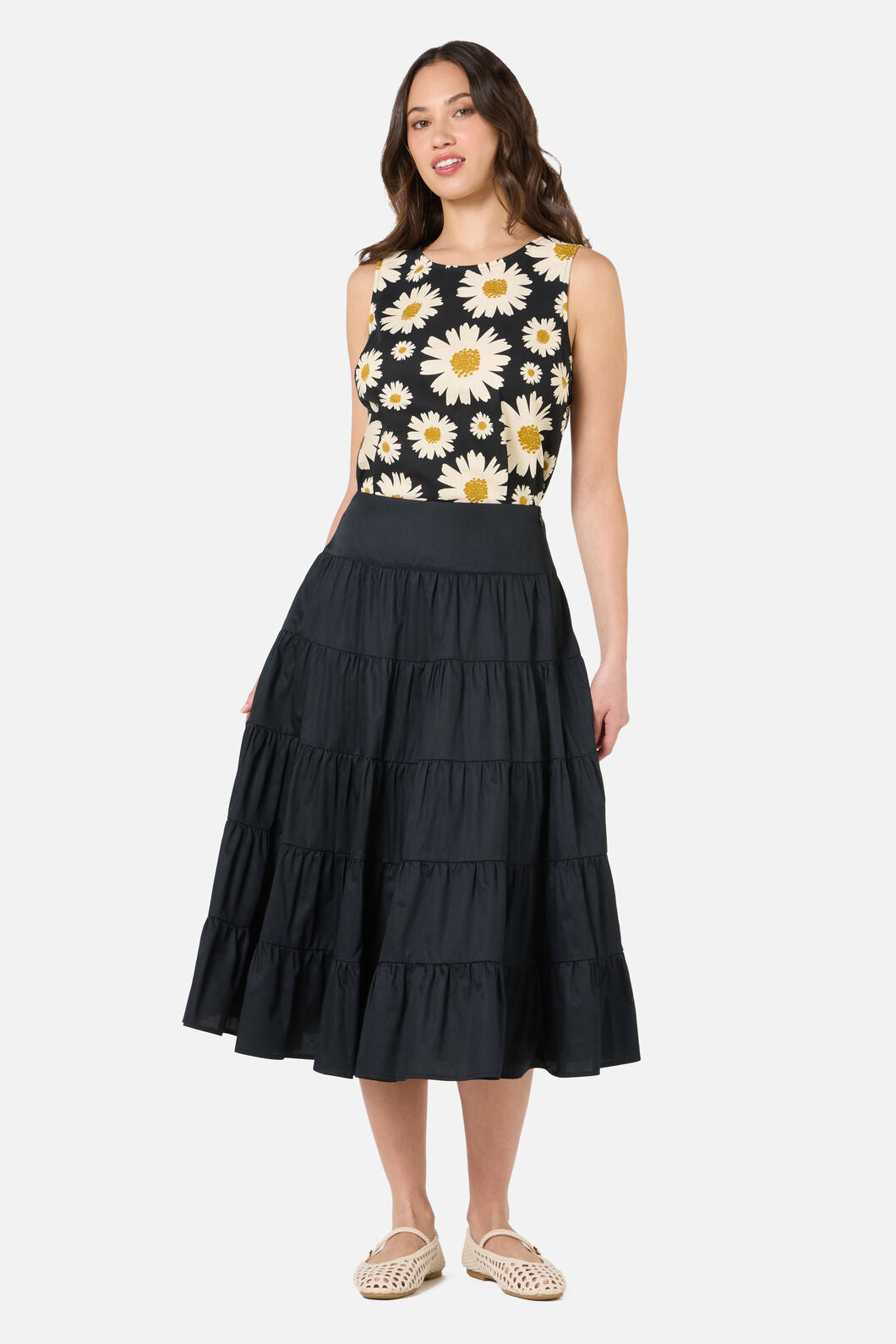 Princess Highway - 60'S Daisy Shell Top - black