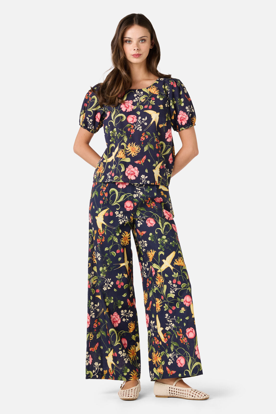 Princess Highway - Whimsical Garden Sleeved Top - navy