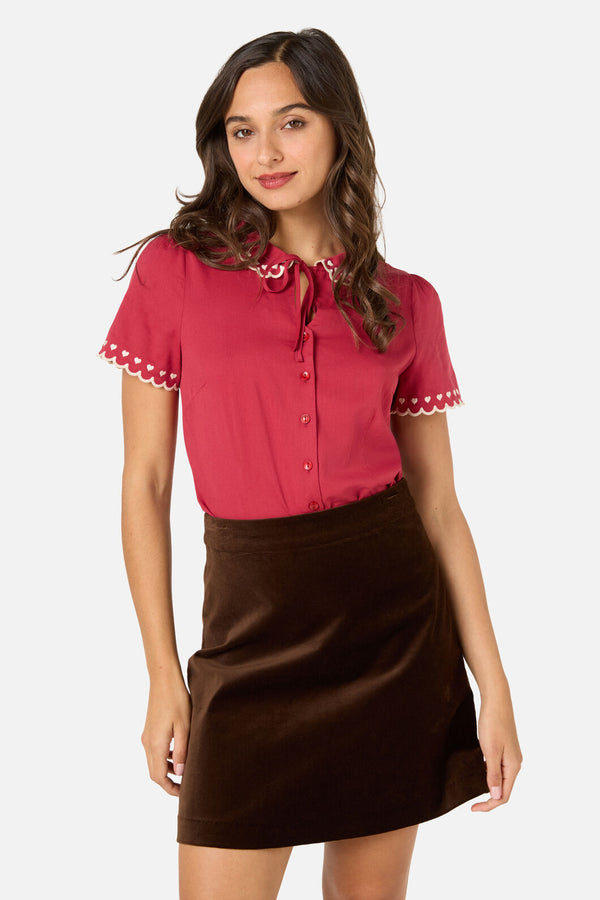 Princess Highway - Sweet Heart Emb Blouse - red