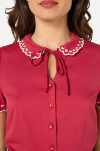 Princess Highway - Sweet Heart Emb Blouse - red