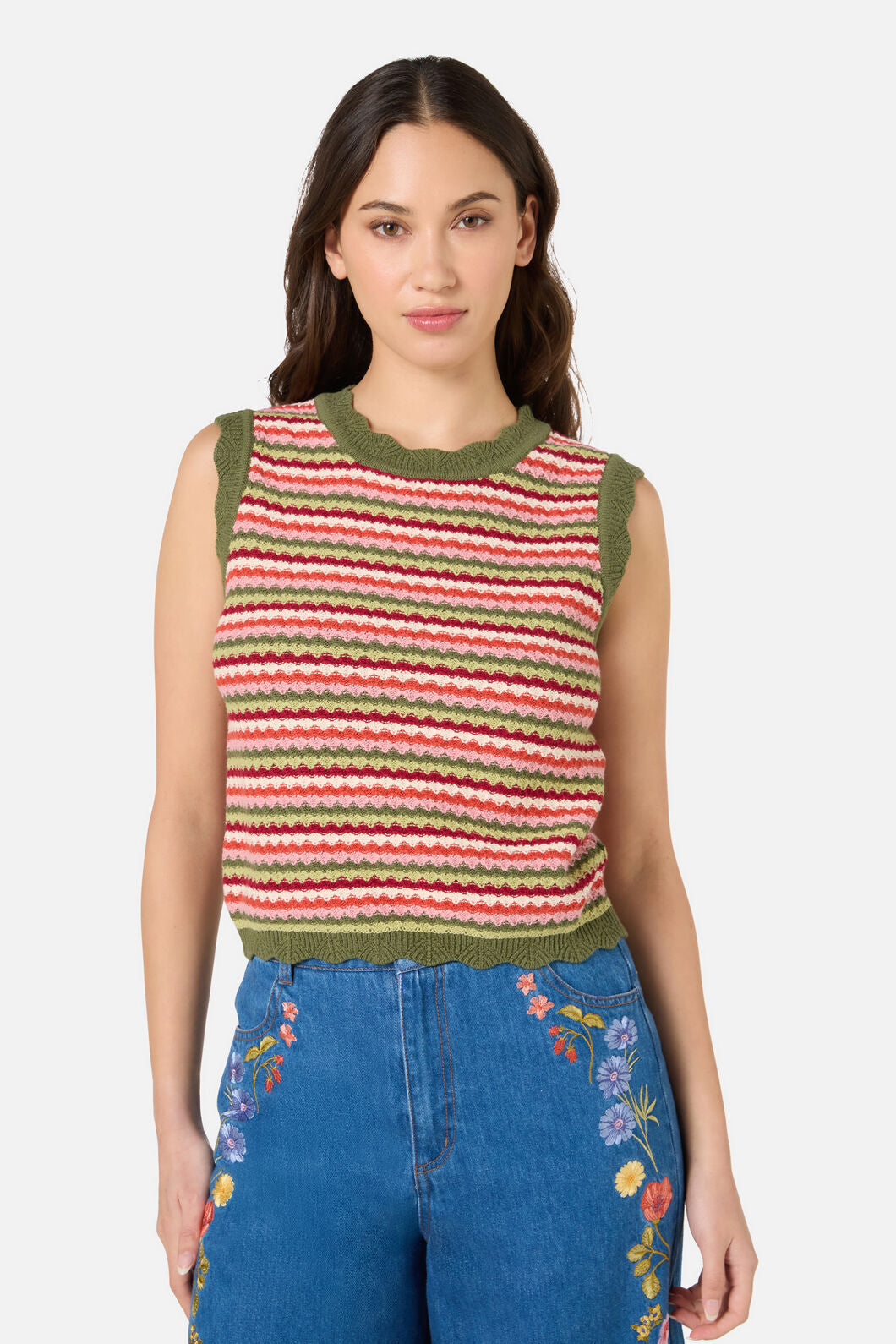 Princess Highway - Leslie Stripe Knit Tank Top - olive