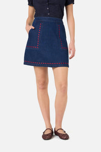Princess Highway - Sweet Heart Emb Denim Skirt - blue-denim