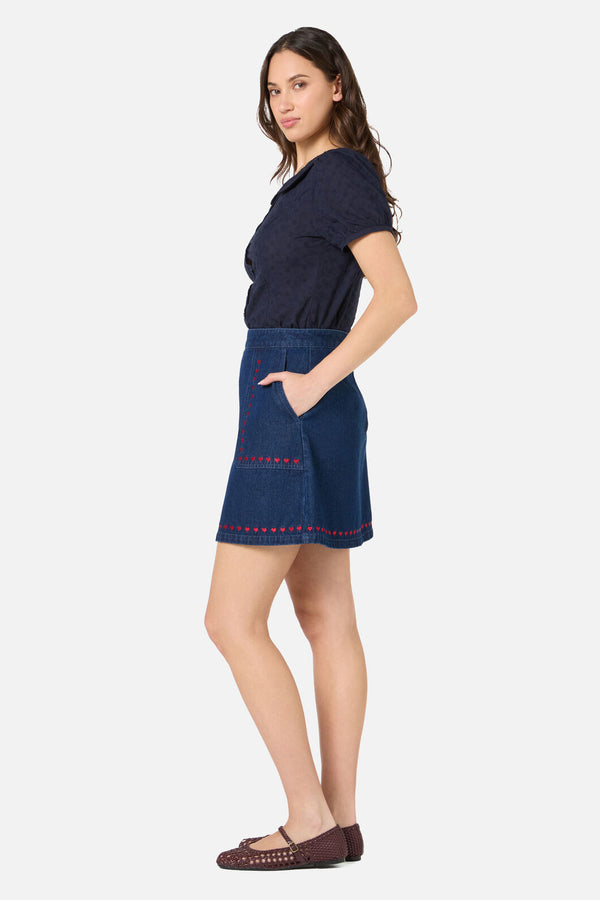 Princess Highway - Sweet Heart Emb Denim Skirt - blue-denim