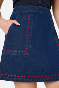 Princess Highway - Sweet Heart Emb Denim Skirt - blue-denim