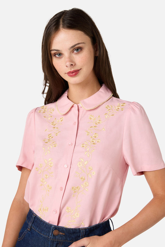 Princess Highway - Whimsical Embroidered Blouse - pink