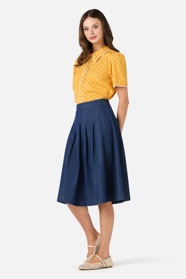 Princess Highway - Ditsy Daisy Retro Blouse - mustard
