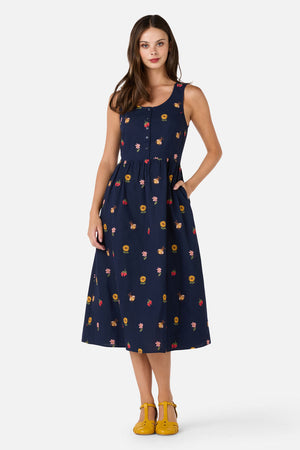 Princess Highway - Honey Embroidered Midi Dress - navy