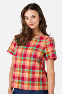 Princess Highway - Piper Check Short Sleeve Top - pink-multi