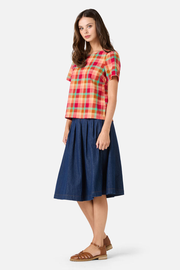 Princess Highway - Piper Check Short Sleeve Top - pink-multi