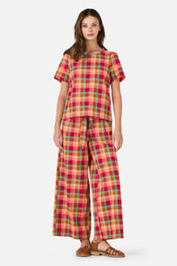 Princess Highway - Piper Check Short Sleeve Top - pink-multi