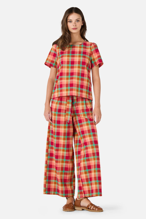 Princess Highway - Piper Check Short Sleeve Top - pink-multi